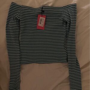 Edikted Black and Blue Striped Crop Top